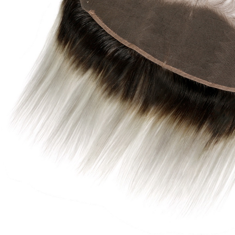 13X4 Black Root /Grey Color  Virgin Hair Straight Lace Frontal - 图片 6